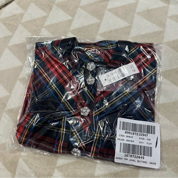 J crew Fresco top with jewel buttons in Stewart tartan - Picture 4 of 5